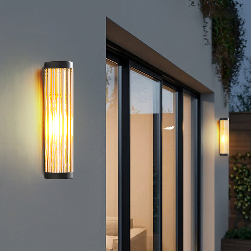 Ribbed Glass Half-Cylinder Outdoor Wall Light - Arrielight