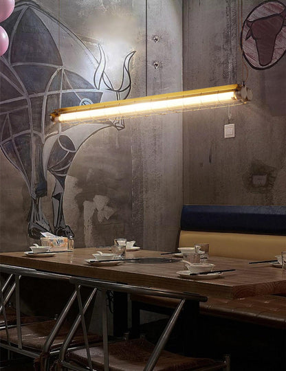 Caged Linear Tube Ceiling Pendant, Industrial Bar Light - Arrielight