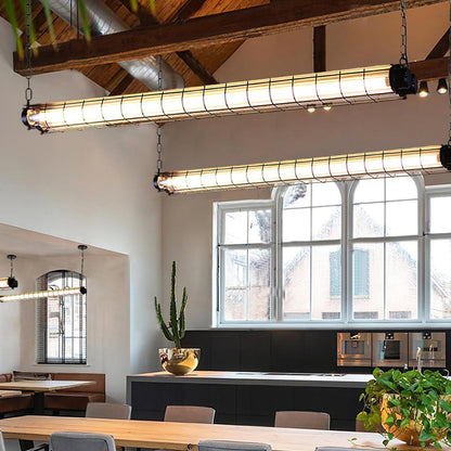 Caged Linear Tube Ceiling Pendant, Industrial Bar Light - Arrielight