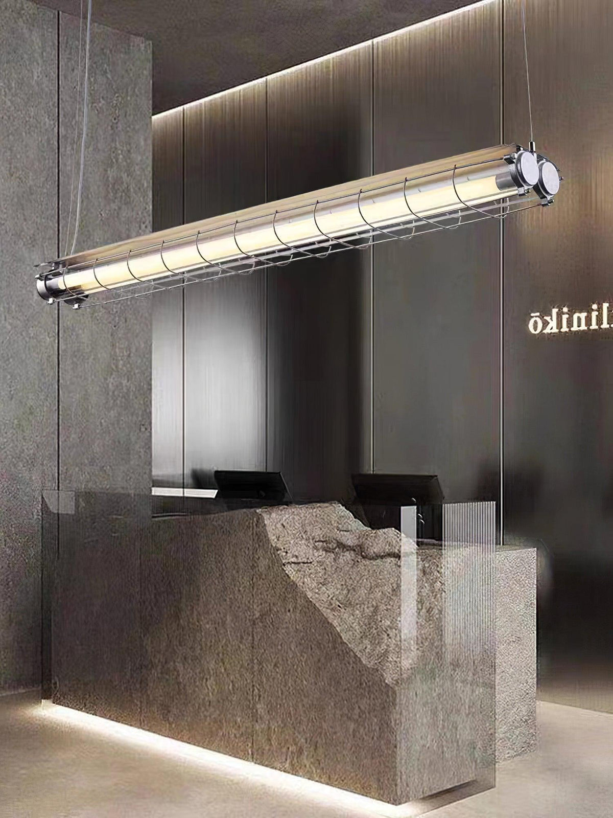 Caged Linear Tube Ceiling Pendant, Industrial Bar Light - Arrielight