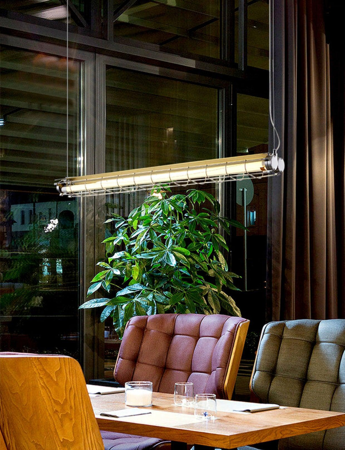 Caged Linear Tube Ceiling Pendant, Industrial Bar Light - Arrielight