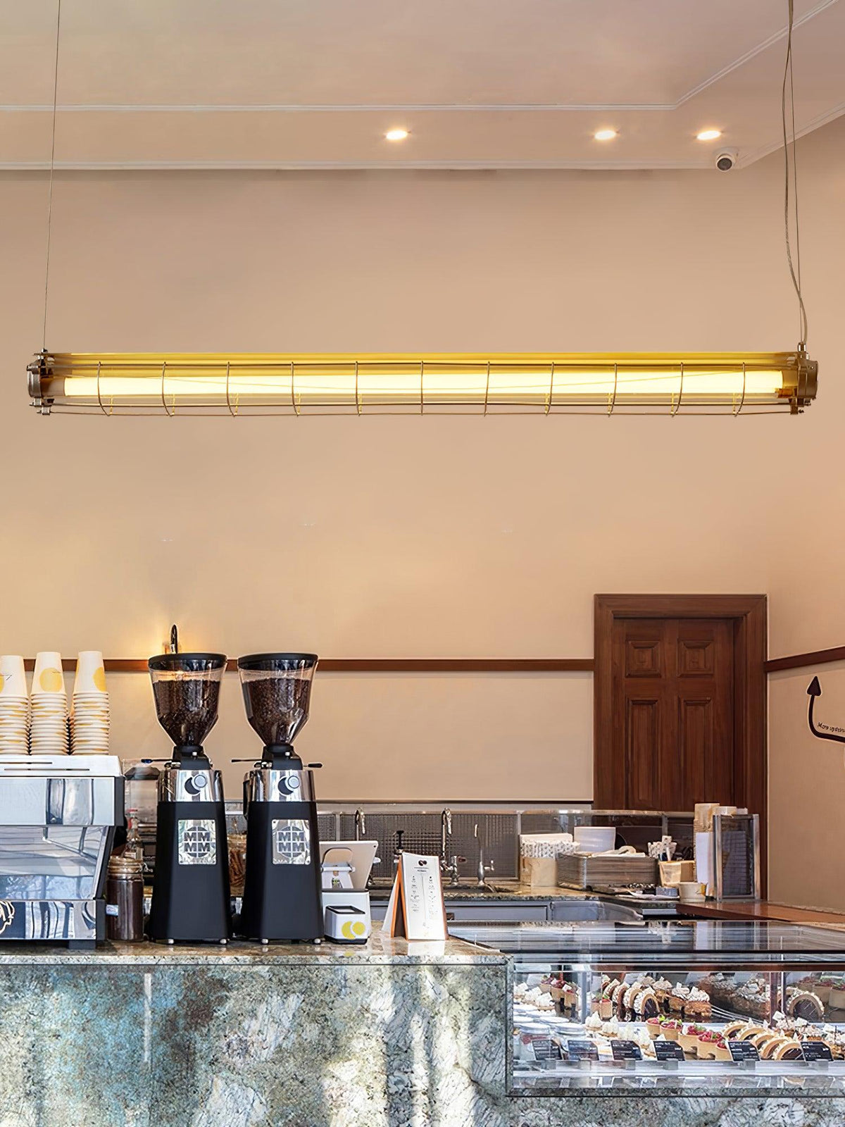Caged Linear Tube Ceiling Pendant, Industrial Bar Light - Arrielight