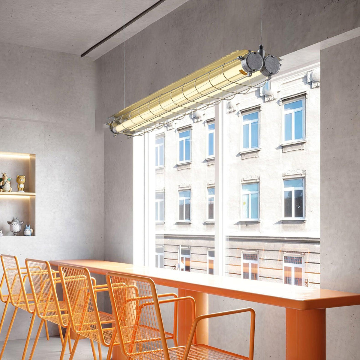 Caged Linear Tube Ceiling Pendant, Industrial Bar Light - Arrielight