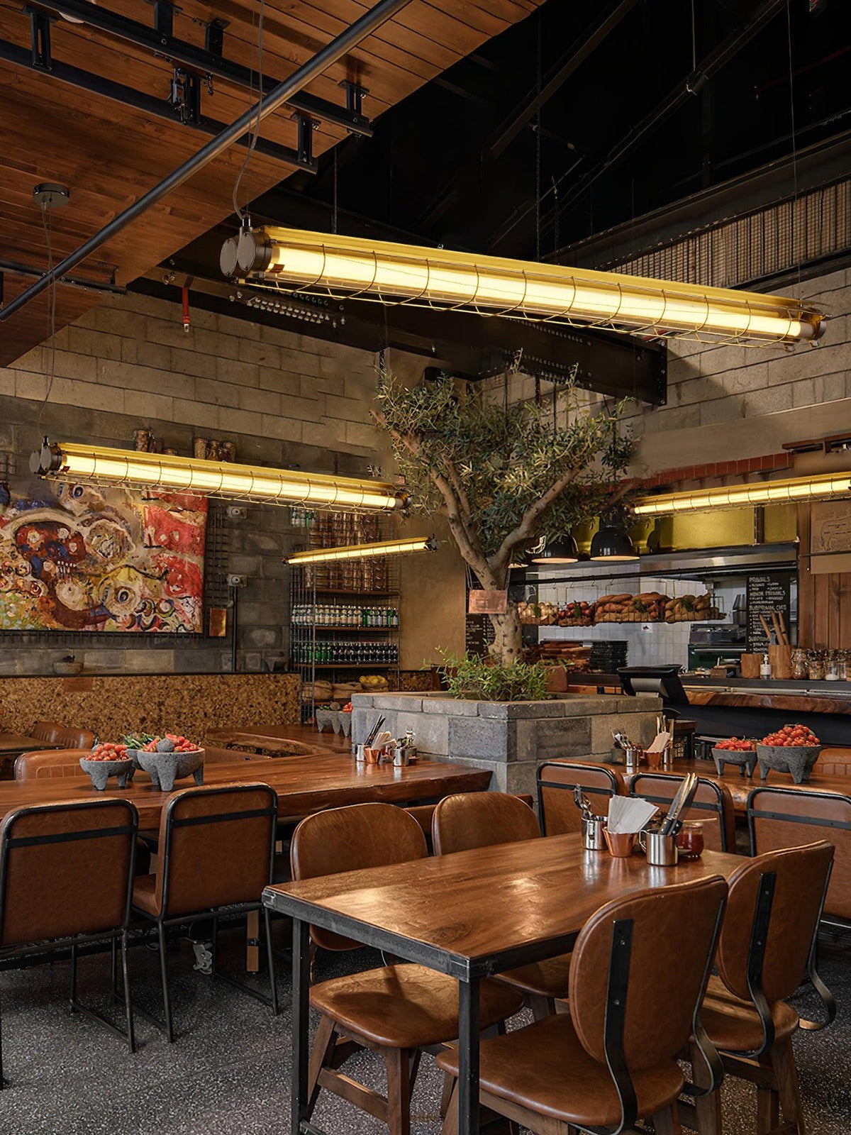 Caged Linear Tube Ceiling Pendant, Industrial Bar Light - Arrielight