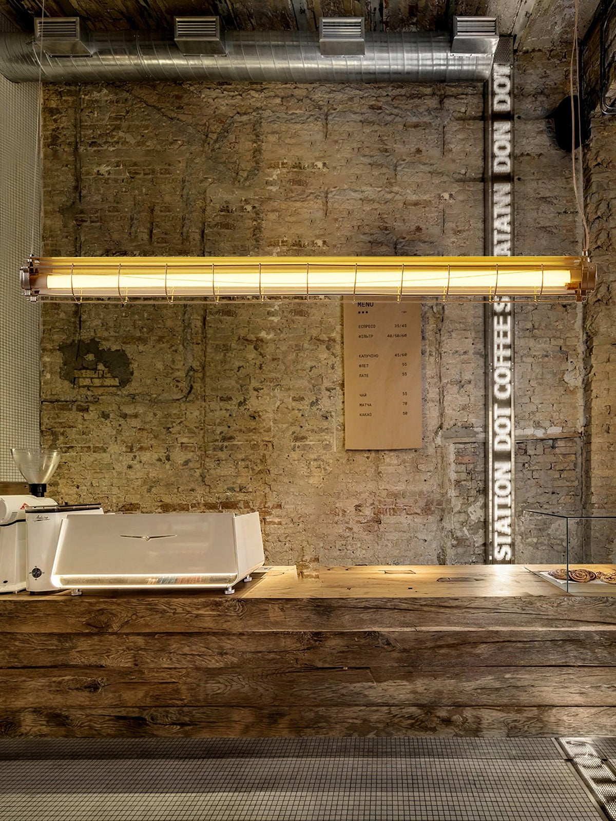 Caged Linear Tube Ceiling Pendant, Industrial Bar Light - Arrielight