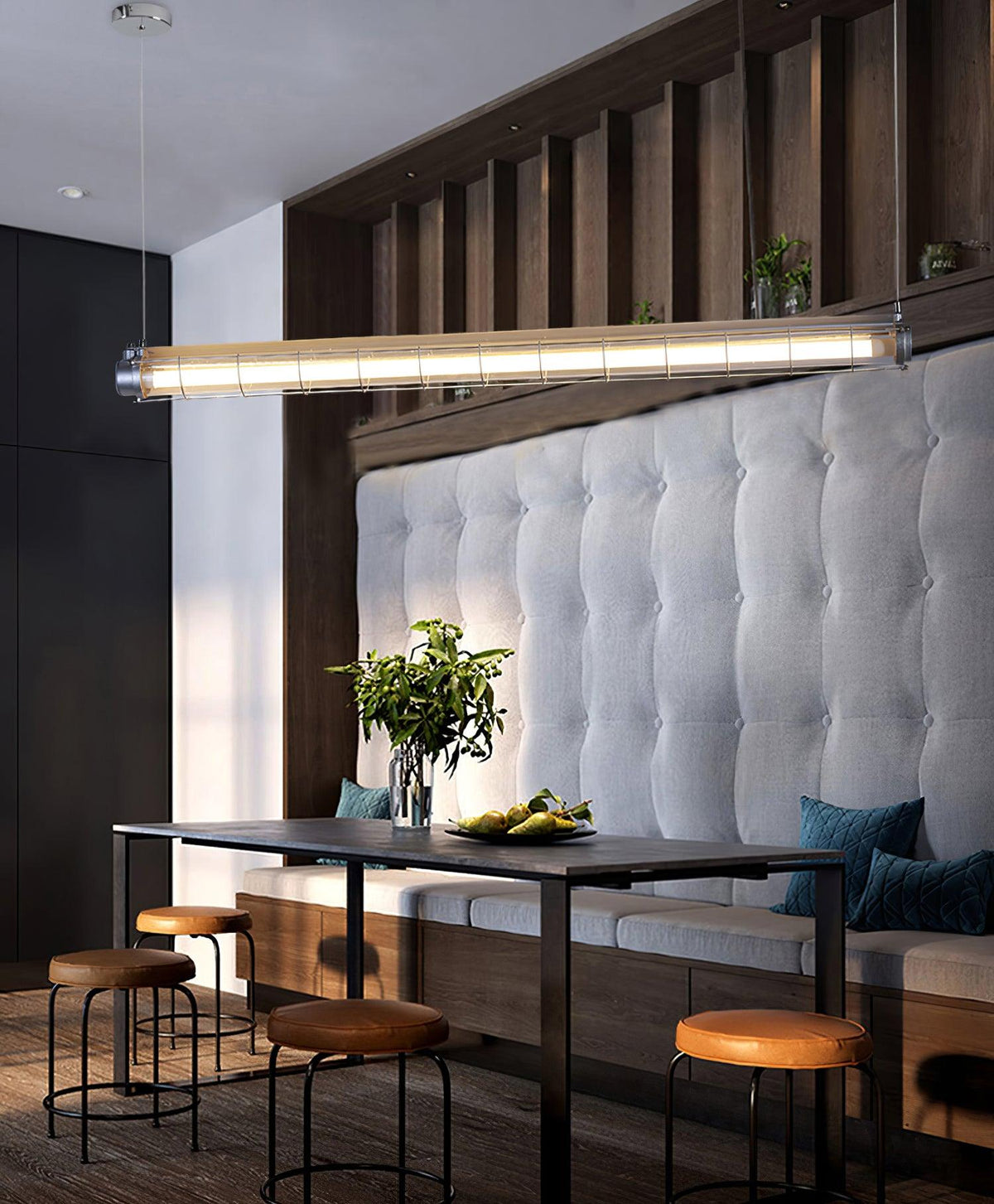 Caged Linear Tube Ceiling Pendant, Industrial Bar Light - Arrielight