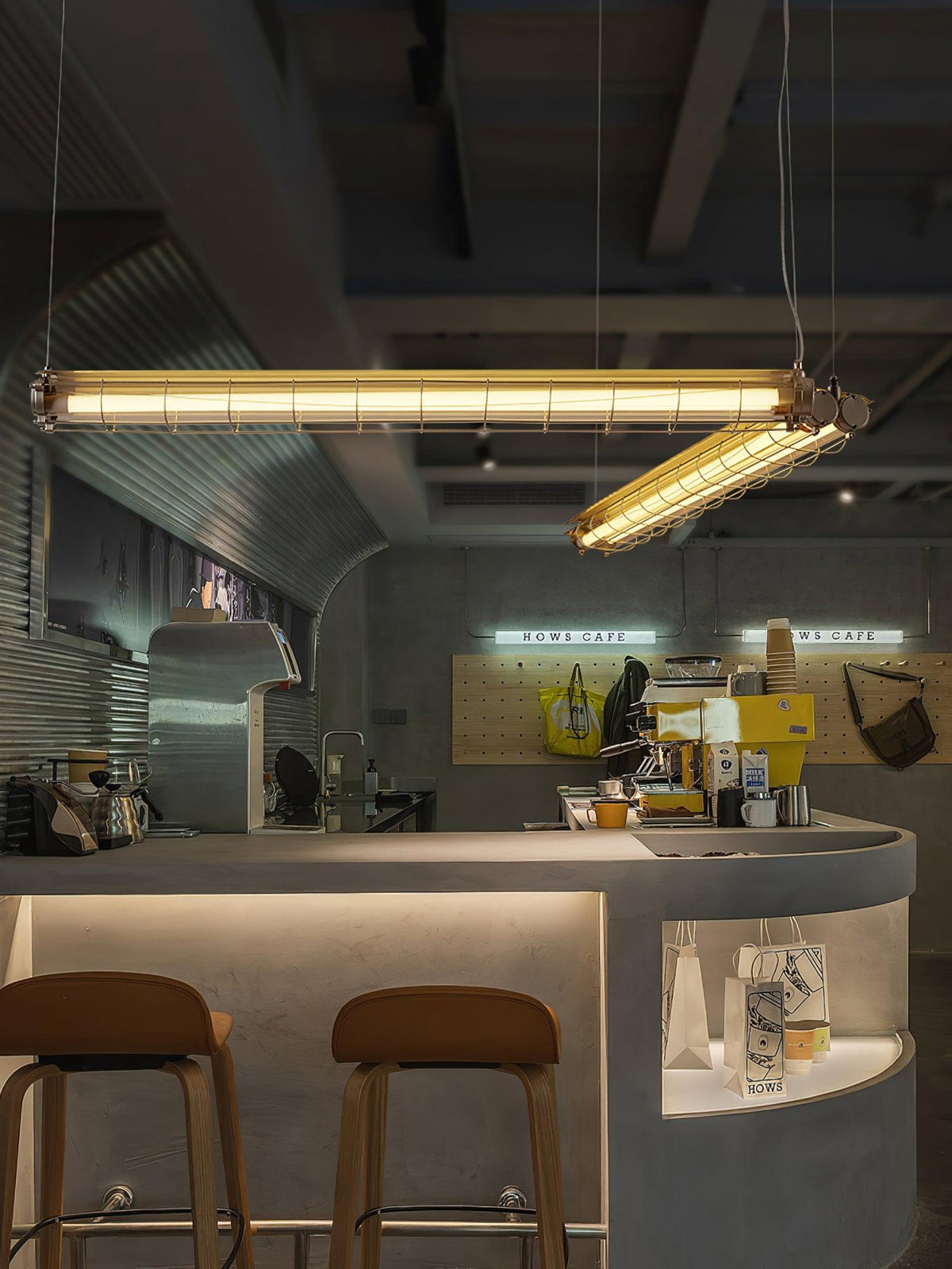 Caged Linear Tube Ceiling Pendant, Industrial Bar Light - Arrielight