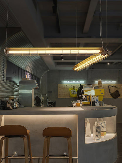 Caged Linear Tube Ceiling Pendant, Industrial Bar Light - Arrielight