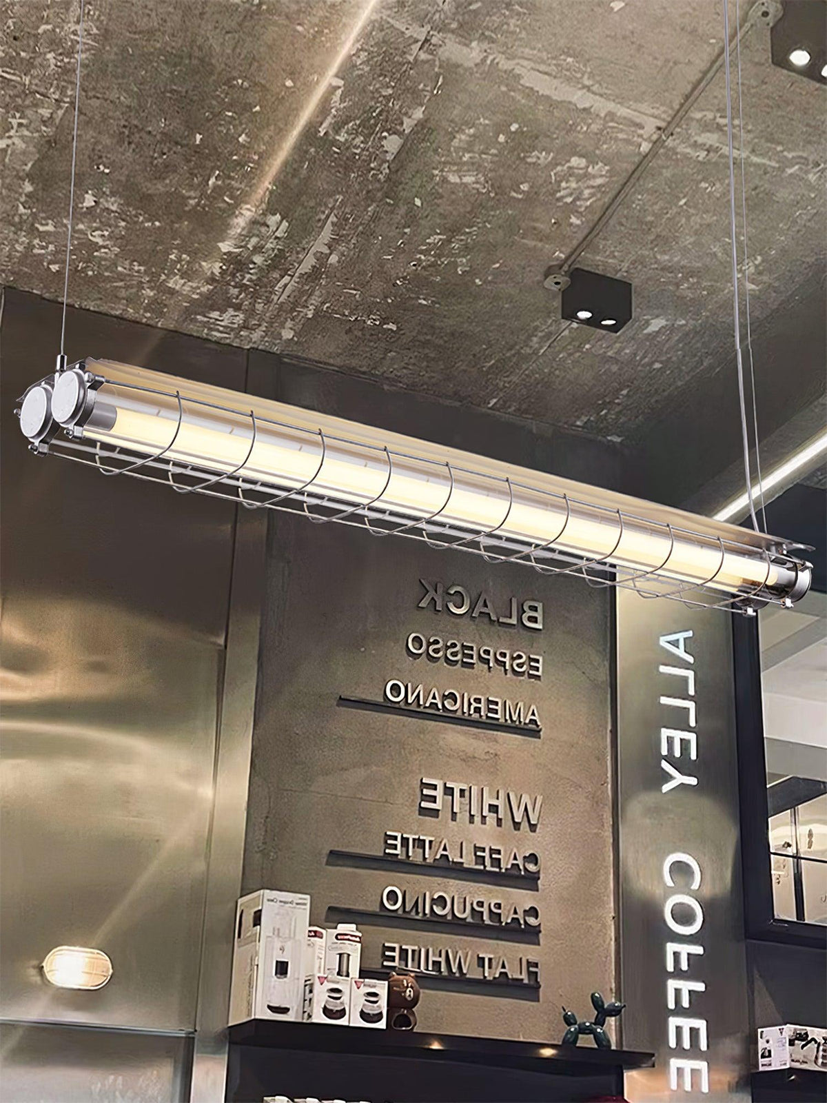 Caged Linear Tube Ceiling Pendant, Industrial Bar Light - Arrielight