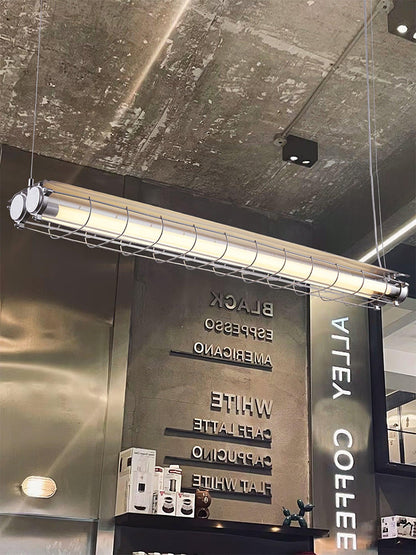 Caged Linear Tube Ceiling Pendant, Industrial Bar Light - Arrielight