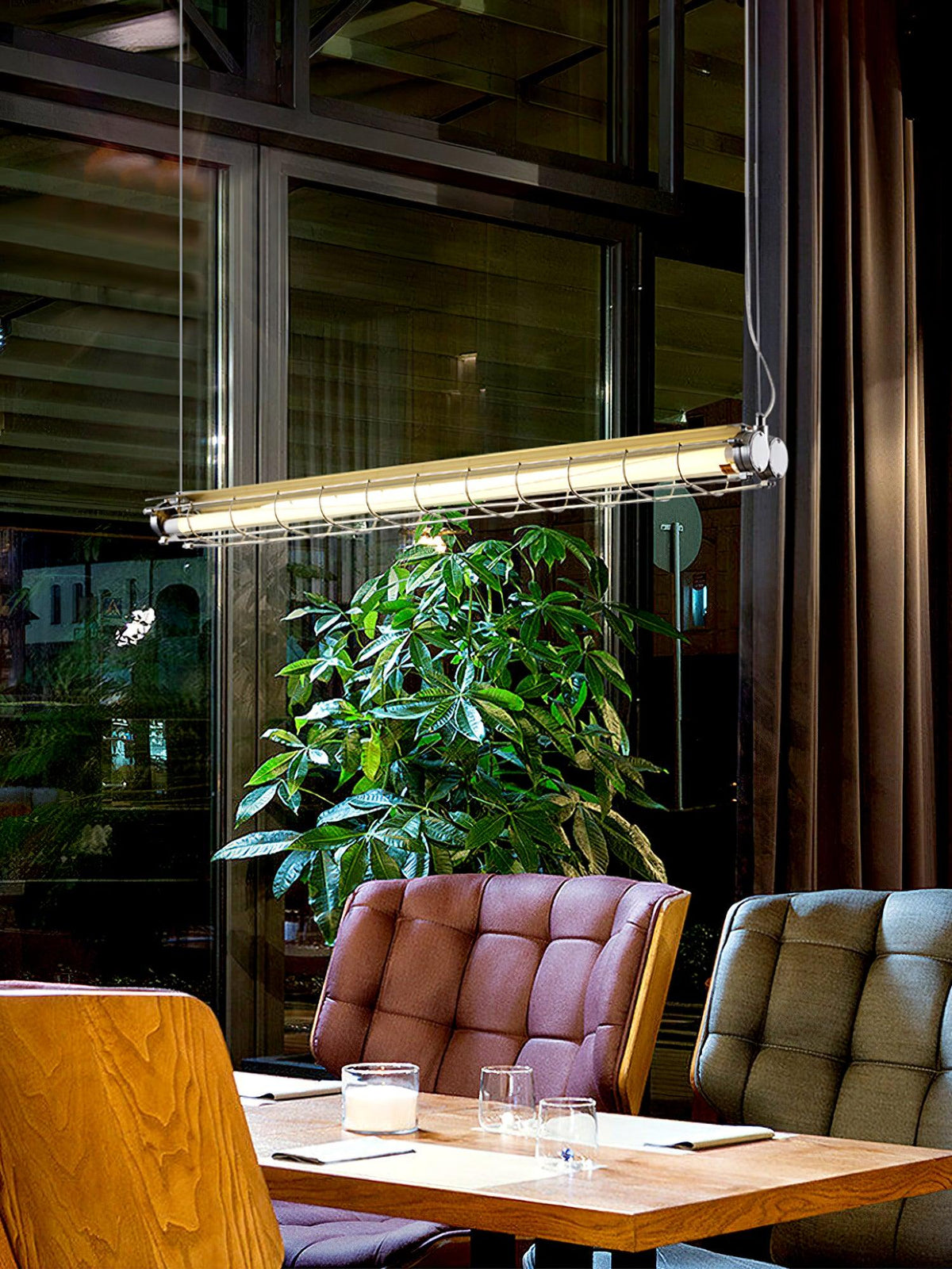 Caged Linear Tube Ceiling Pendant, Industrial Bar Light - Arrielight