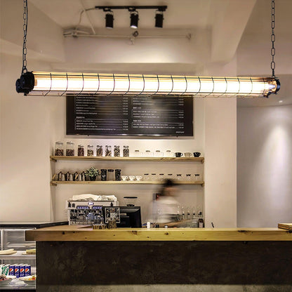 Caged Linear Tube Ceiling Pendant, Industrial Bar Light - Arrielight