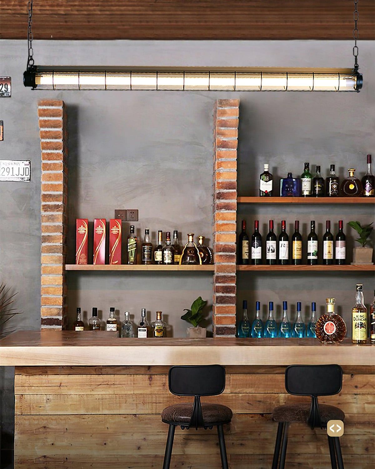 Caged Linear Tube Ceiling Pendant, Industrial Bar Light - Arrielight