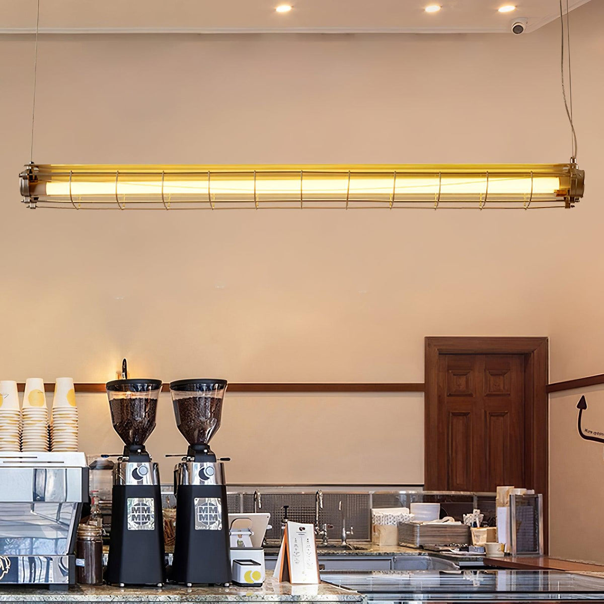 Caged Linear Tube Ceiling Pendant, Industrial Bar Light - Arrielight