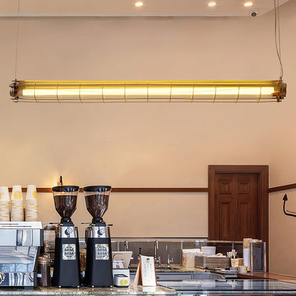 Caged Linear Tube Ceiling Pendant, Industrial Bar Light - Arrielight