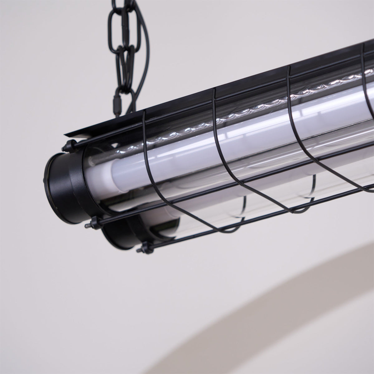 Caged Linear Tube Ceiling Pendant, Industrial Bar Light - Arrielight