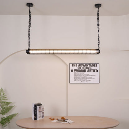 Caged Linear Tube Ceiling Pendant, Industrial Bar Light - Arrielight