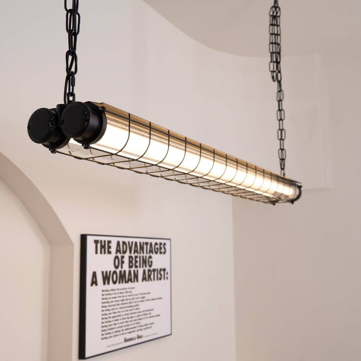 Caged Linear Tube Ceiling Pendant, Industrial Bar Light - Arrielight