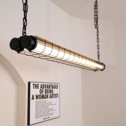 Caged Linear Tube Ceiling Pendant, Industrial Bar Light - Arrielight