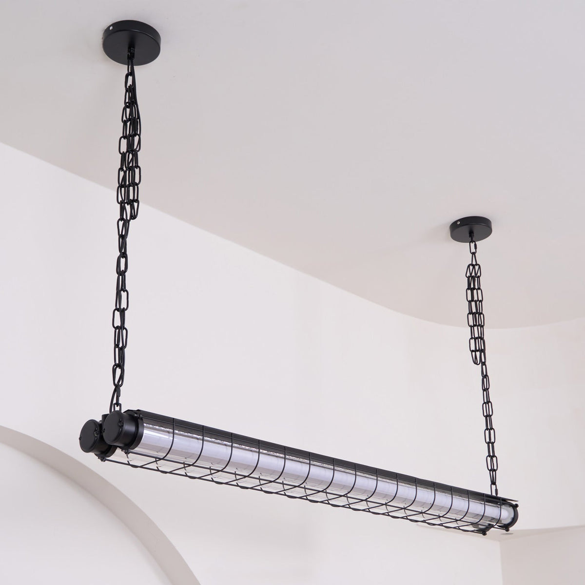 Caged Linear Tube Ceiling Pendant, Industrial Bar Light - Arrielight