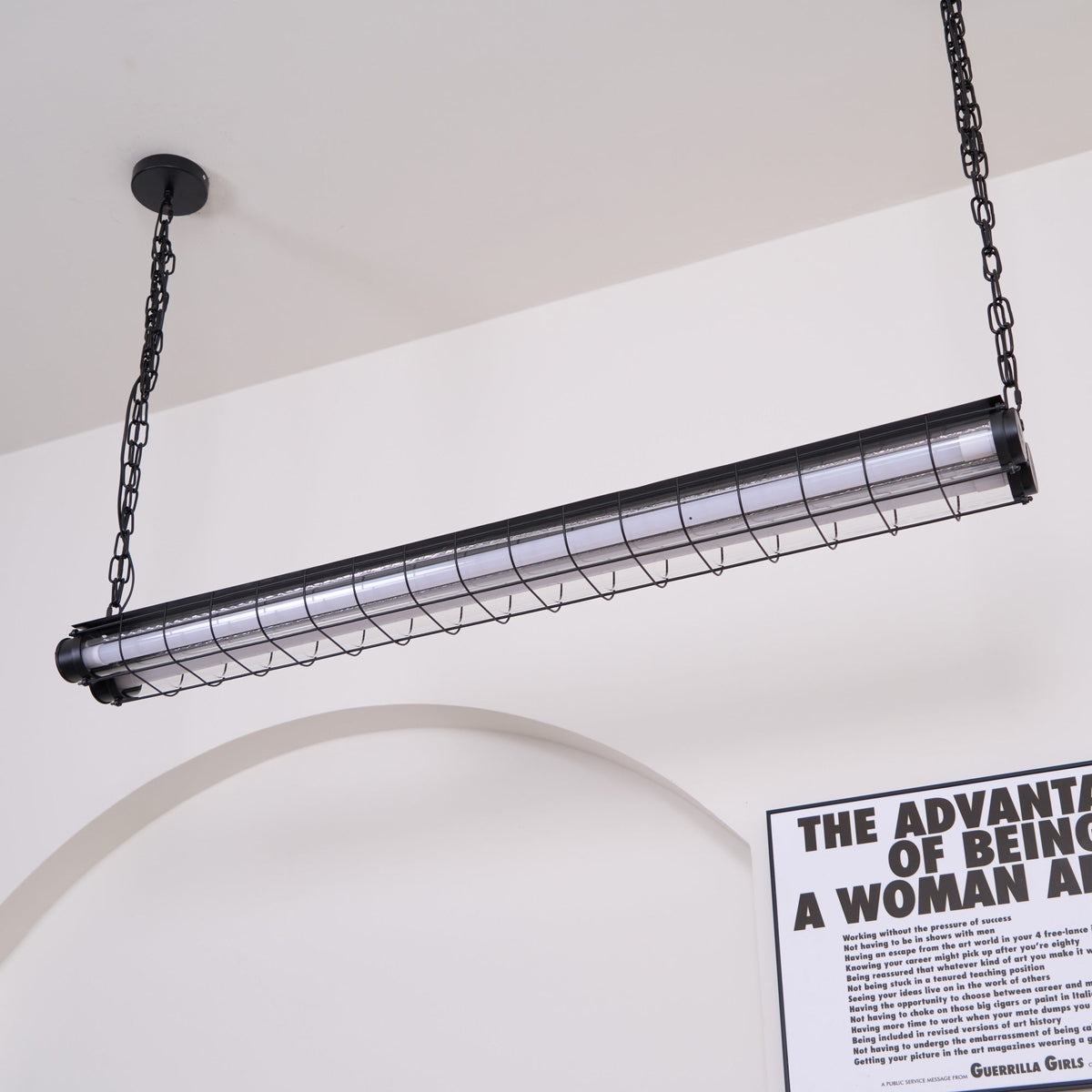 Caged Linear Tube Ceiling Pendant, Industrial Bar Light - Arrielight