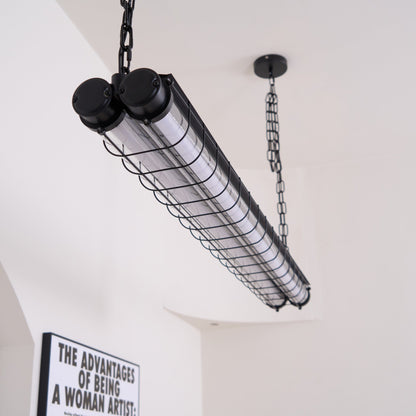 Caged Linear Tube Ceiling Pendant, Industrial Bar Light - Arrielight