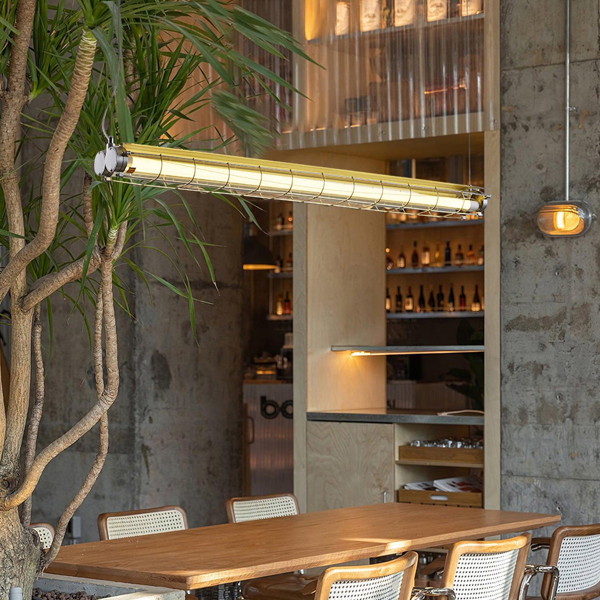 Caged Linear Tube Ceiling Pendant, Industrial Bar Light - Arrielight