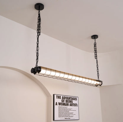 Caged Linear Tube Ceiling Pendant, Industrial Bar Light - Arrielight