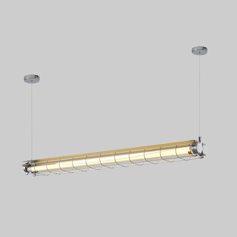 Caged Linear Tube Ceiling Pendant, Industrial Bar Light - Arrielight
