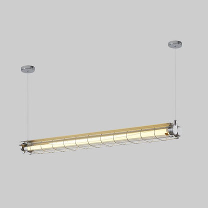 Caged Linear Tube Ceiling Pendant, Industrial Bar Light - Arrielight