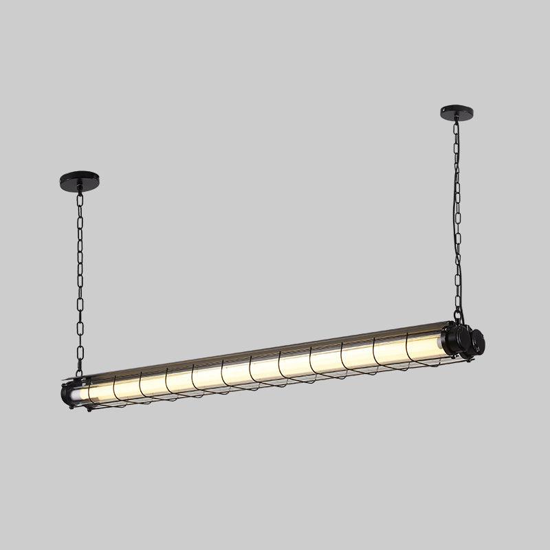 Caged Linear Tube Ceiling Pendant, Industrial Bar Light - Arrielight