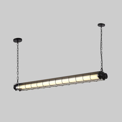 Caged Linear Tube Ceiling Pendant, Industrial Bar Light - Arrielight