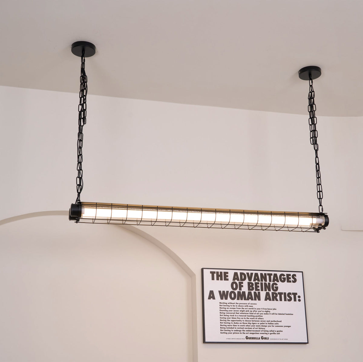 Caged Linear Tube Ceiling Pendant, Industrial Bar Light - Arrielight