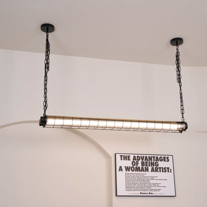 Caged Linear Tube Ceiling Pendant, Industrial Bar Light - Arrielight