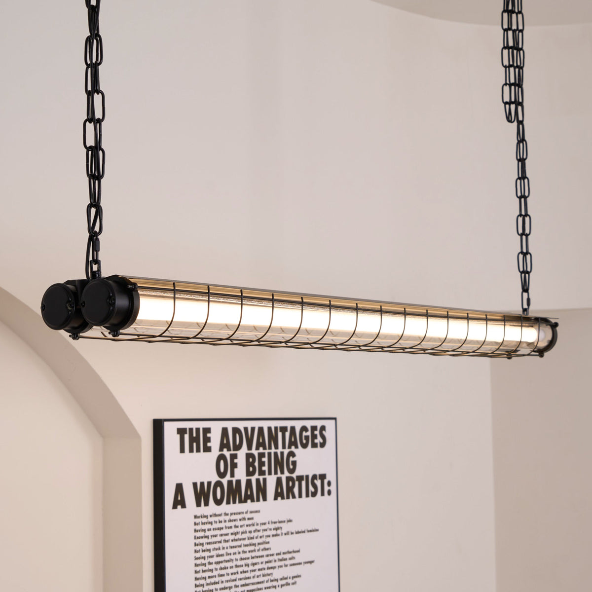Caged Linear Tube Ceiling Pendant, Industrial Bar Light - Arrielight