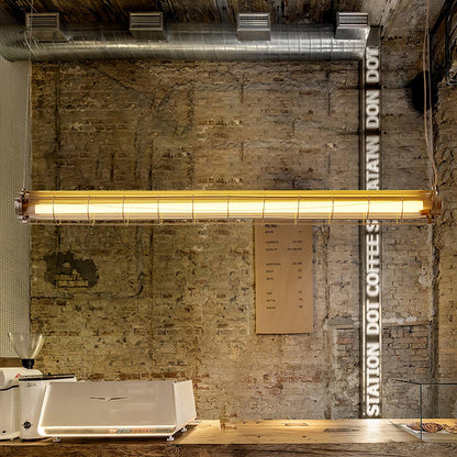Caged Linear Tube Ceiling Pendant, Industrial Bar Light - Arrielight