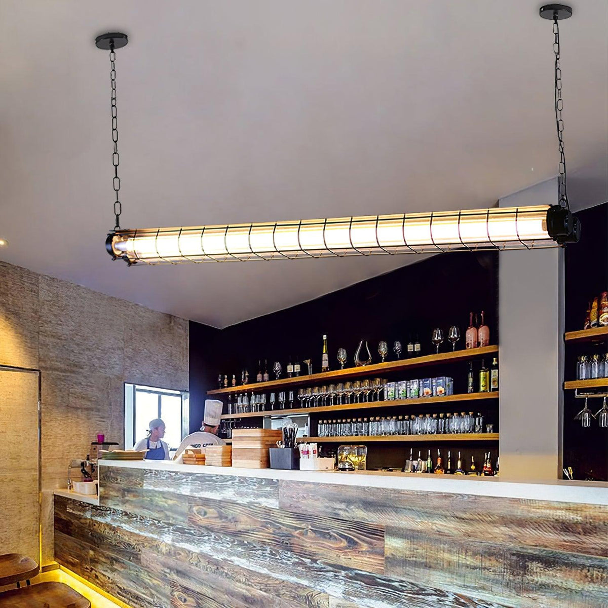 Caged Linear Tube Ceiling Pendant, Industrial Bar Light - Arrielight