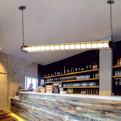 Caged Linear Tube Ceiling Pendant, Industrial Bar Light - Arrielight