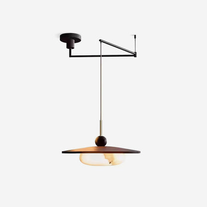 Walnut and Alabaster-Effect Swing Arm Ceiling Pendant - Arrielight