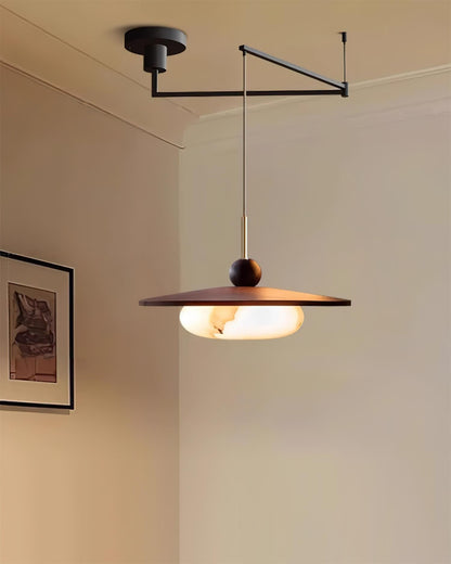 Walnut and Alabaster-Effect Swing Arm Ceiling Pendant - Arrielight