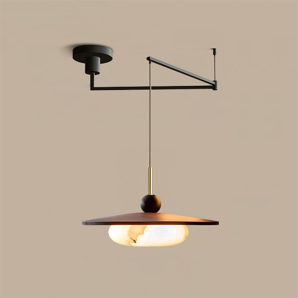 Walnut and Alabaster-Effect Swing Arm Ceiling Pendant - Arrielight