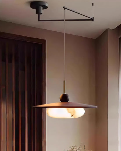 Walnut and Alabaster-Effect Swing Arm Ceiling Pendant - Arrielight