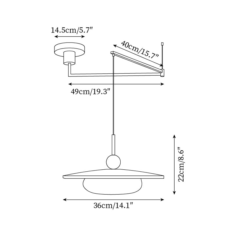 Walnut and Alabaster-Effect Swing Arm Ceiling Pendant - Arrielight