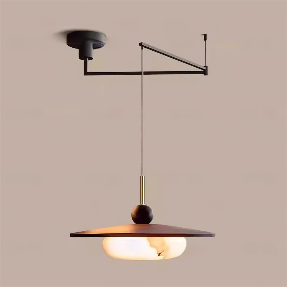 Walnut and Alabaster-Effect Swing Arm Ceiling Pendant - Arrielight