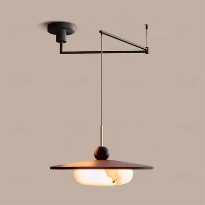 Walnut and Alabaster-Effect Swing Arm Ceiling Pendant - Arrielight