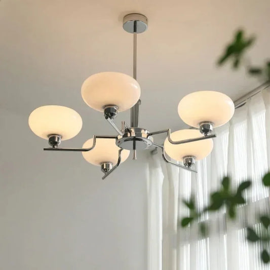 Modern Chandelier with Opal Glass Shades – Elegant Ceiling Light