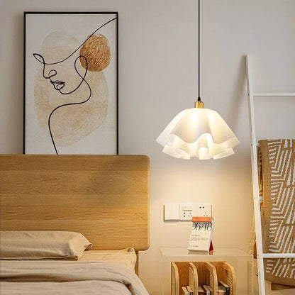 Modern Ceiling Light with Wavy Fabric Shade and Brass Base