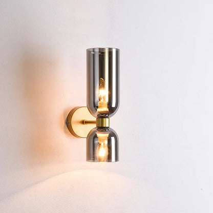 Double Wall Light with Smoked Glass & Gold Finish