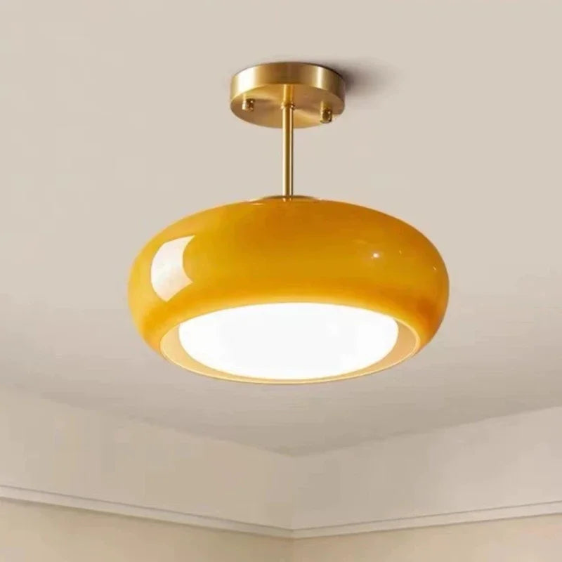 Vintage Semi-Flush Ceiling Light with Orange Dome Shade