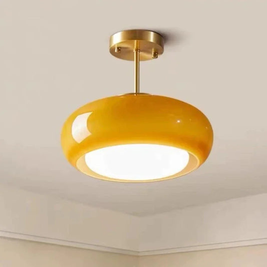 Vintage Semi-Flush Ceiling Light with Orange Dome Shade
